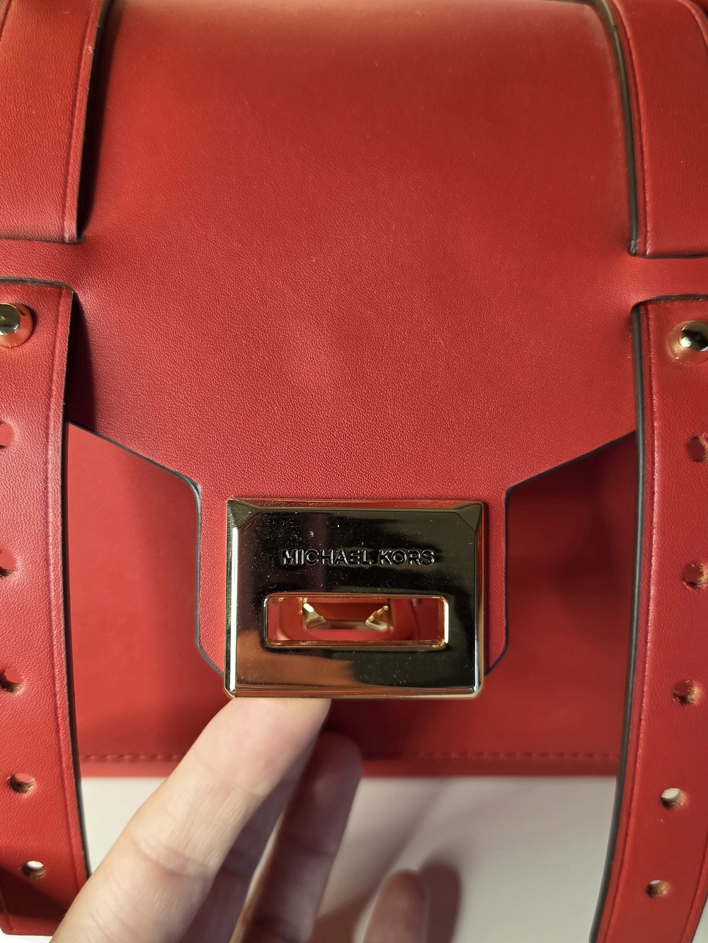 Michael Kors Manhattan Medium Flame Red Leather Satchel Crossbody - Picture 11 of 16